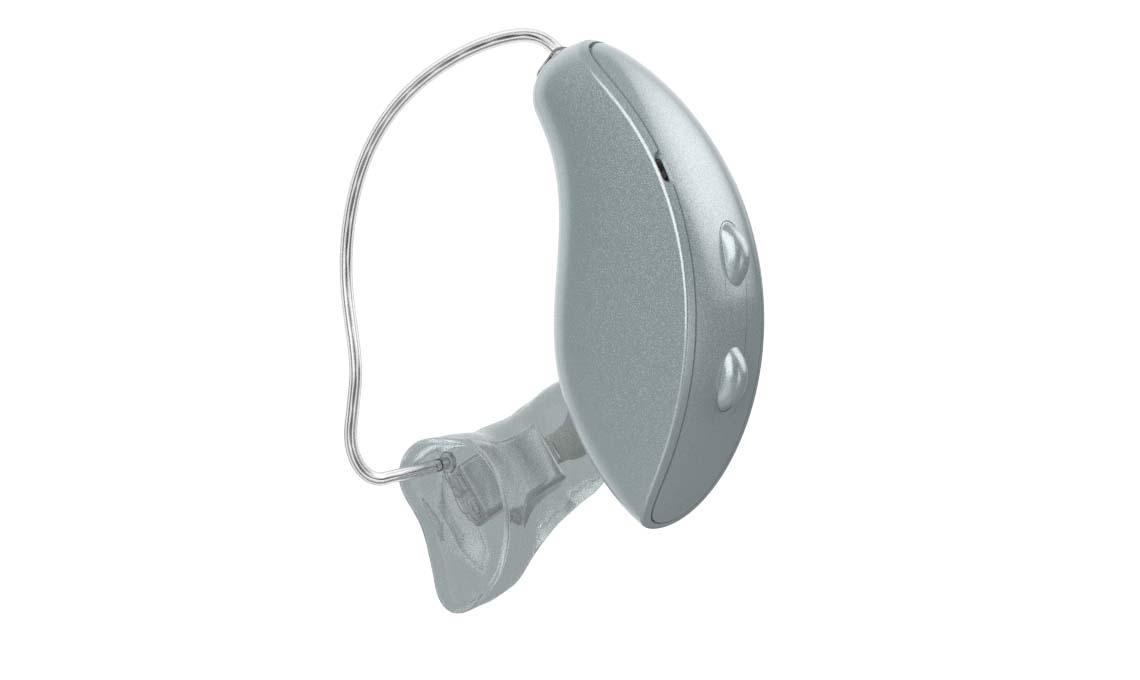 Contour à écouteur déporté rechargeable avec bobine téléphonique (RIC RT) et embout sur mesure en rotation